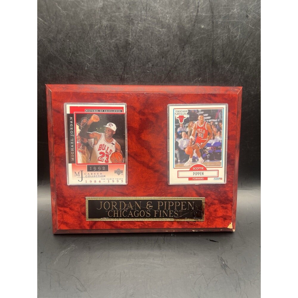 Michael Jordan Scottie Pippen Chicago Bulls Card Plaque Display 9x7 Vintage